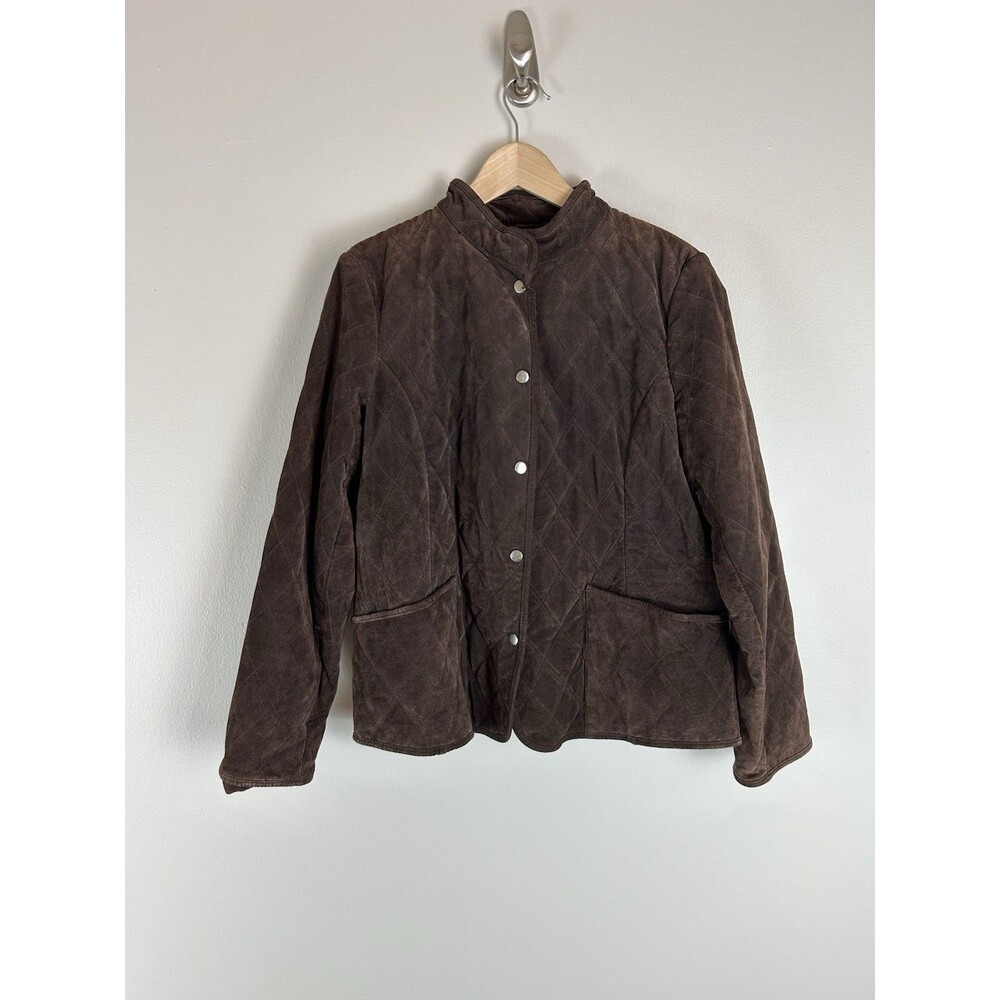 Charter Club Chocolate Brown Suede Leather Coat jacket Women's L Quilted